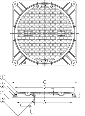 MKHY-8（角）| マンホール・ハンドホール鉄蓋 | カネソウ株式会社 建設用金属製品の総合メーカー