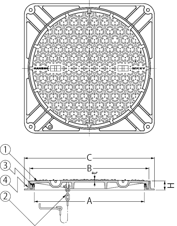 カラフルセット 3個 マンホール鉄蓋 MKXY-25-450（角）ノンスリップ