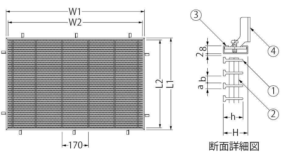 カネソウ ステンレス製玄関マット QM20-900×600 重歩行用 ノンスリップタイプ すきま7mm 枠付 - 2