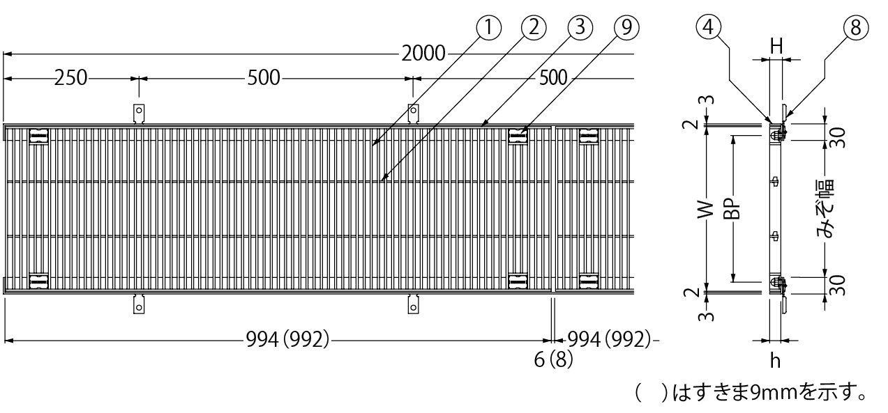 カネソウ SUSグレーチング ボルト固定式プレーンタイプ横断溝・側溝用 (SMGL-12025-P=15 -RL本体のみ)すきま11mm 寸法：200× 994×25