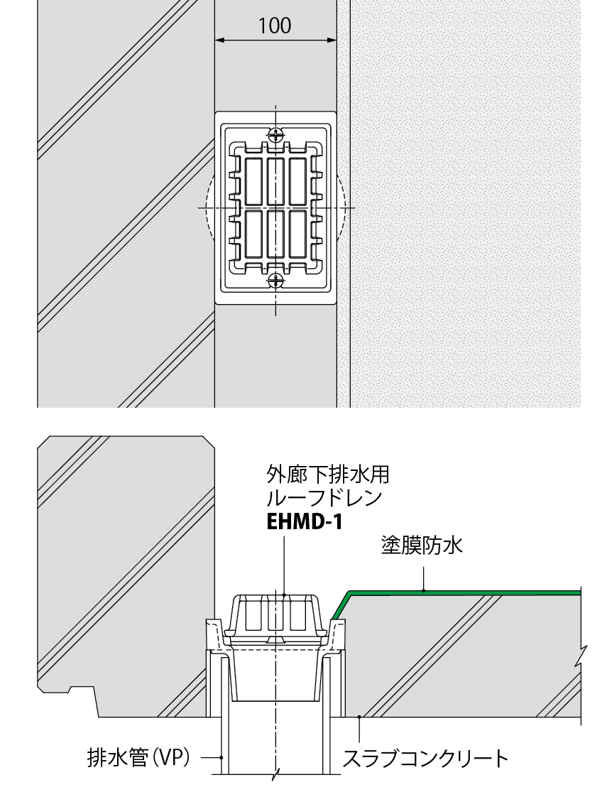 EHMD-1 | アルミニウム製ルーフドレン（本体：鋳鉄製）| カネソウ株式