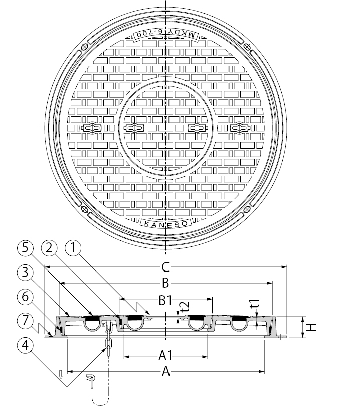 珍しい MKHY-6（角） カネソウ マンホール・ハンドホール鉄蓋 MKHY-6