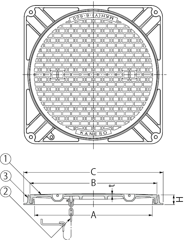 MKH-2（角）| マンホール・ハンドホール鉄蓋 | カネソウ株式会社 建設