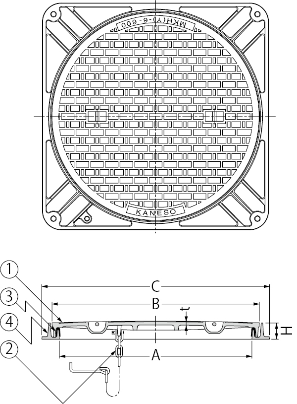 MKHY-25（角）| マンホール・ハンドホール鉄蓋 | カネソウ株式会社