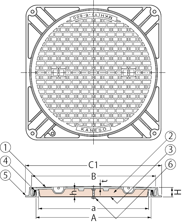 MKHY-8D（角）| マンホール・ハンドホール鉄蓋 | カネソウ株式会社