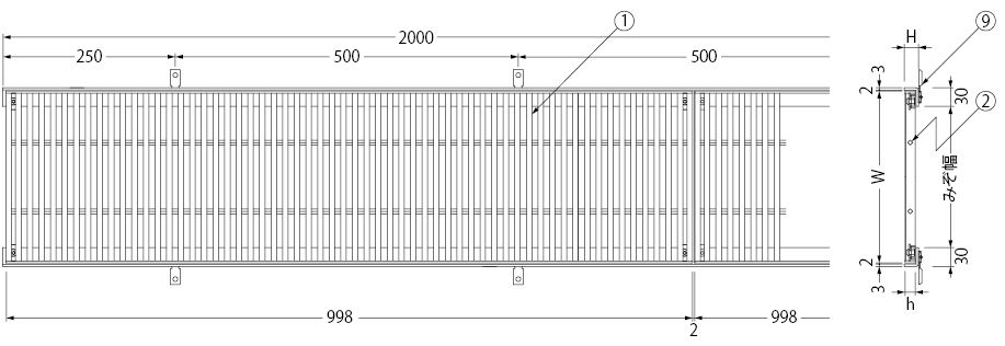 カネソウ SUSグレーチング ボルト固定式細目プレーンタイプ歩道用(すきま6mm) (SYRL-H-15 -200×1000-P=14-RL本体のみ)寸法：200×998×15 物置、車庫