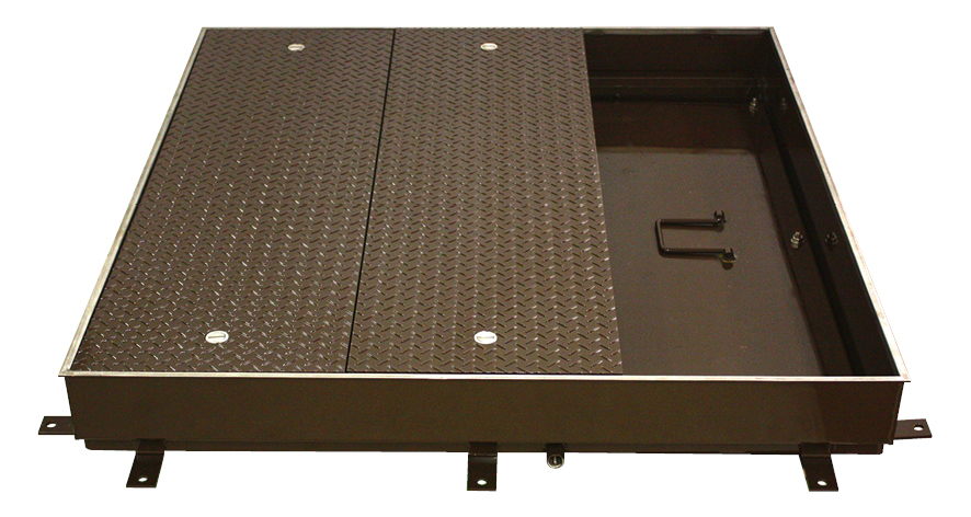 大口径マシンハッチ 縞鋼板蓋 屋内用 スチール製 ステンレス目地を発売